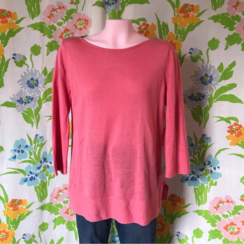 J. Jill Pink Linen Blend Lightweight Round Neck Sweater Pullover Tunic Small